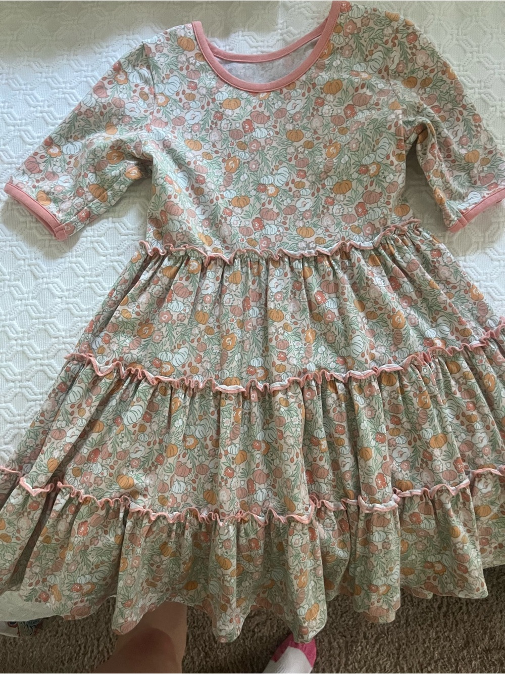 Girls' Floral Pumpkin Ruffle Dress - Pink & Cream